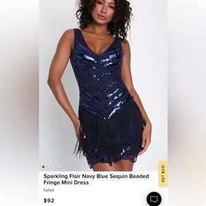 Sparkling flair navy blue sequin beaded fringe mini dress